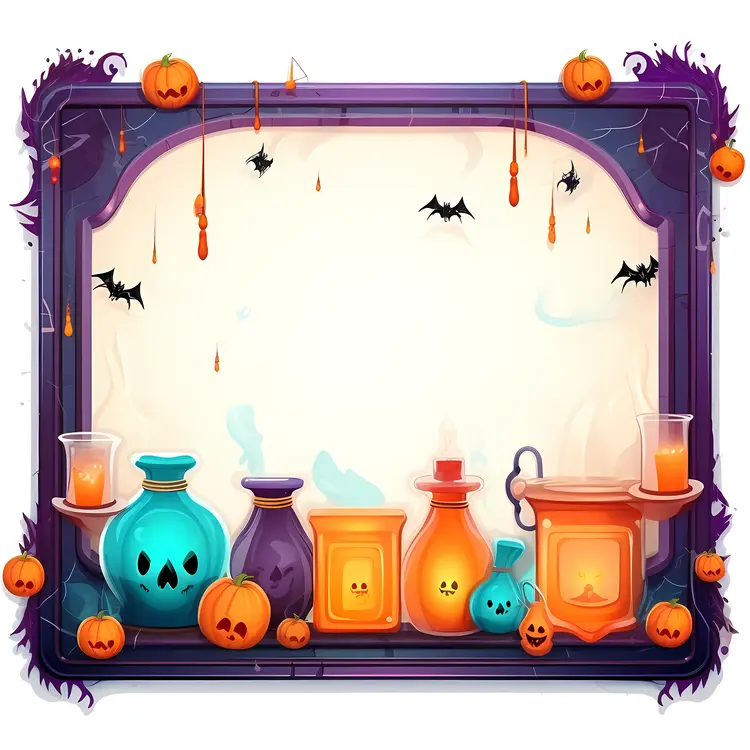 Halloween Potion Bottles and Decorations Illustration
