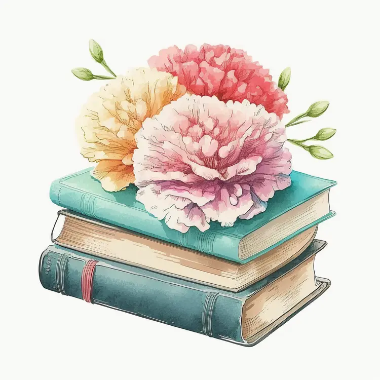 Beautiful Flowers on a Stack of Books