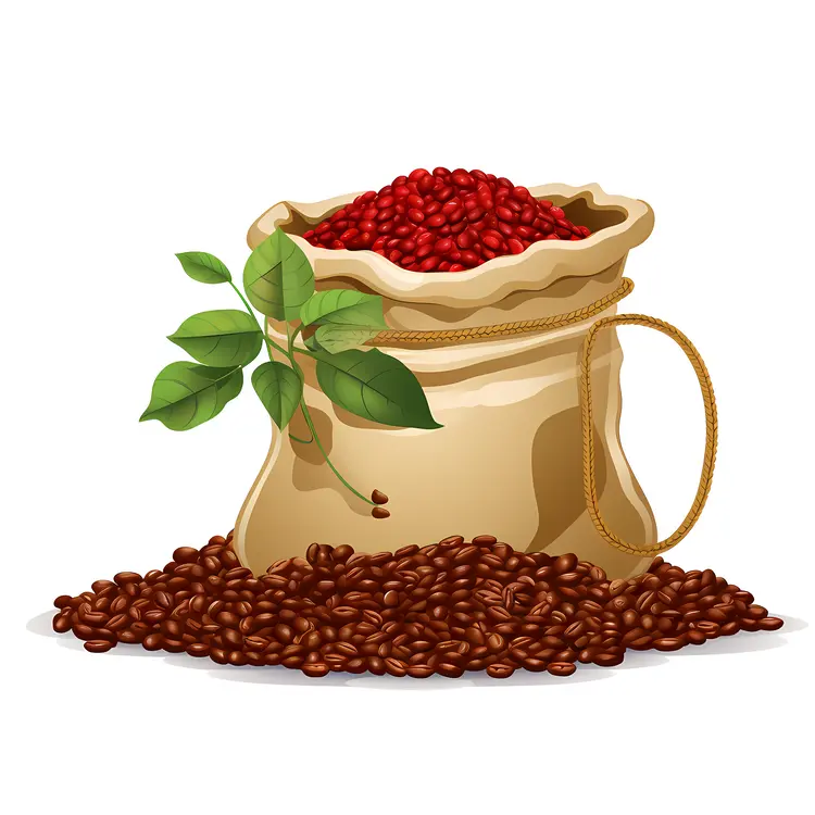 Bag of Coffee Beans with Red Berries