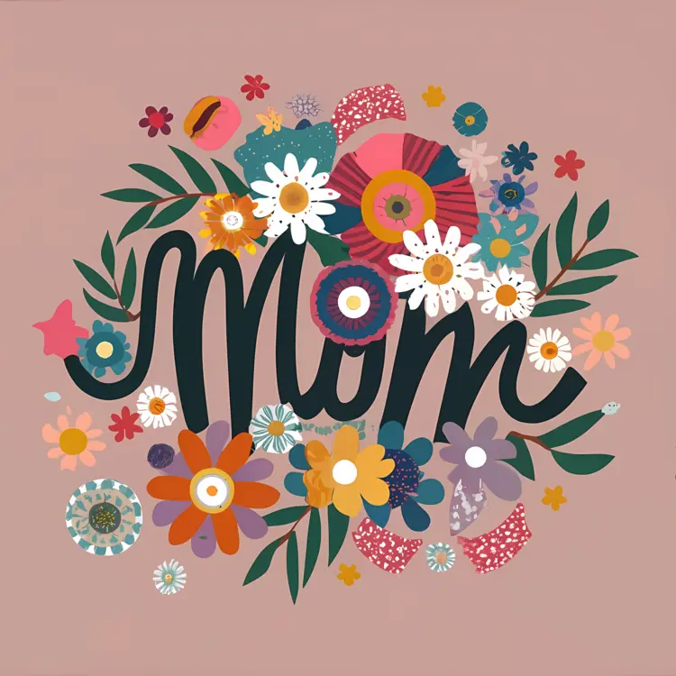 Floral MOM Text with Daisies for Mother's Day