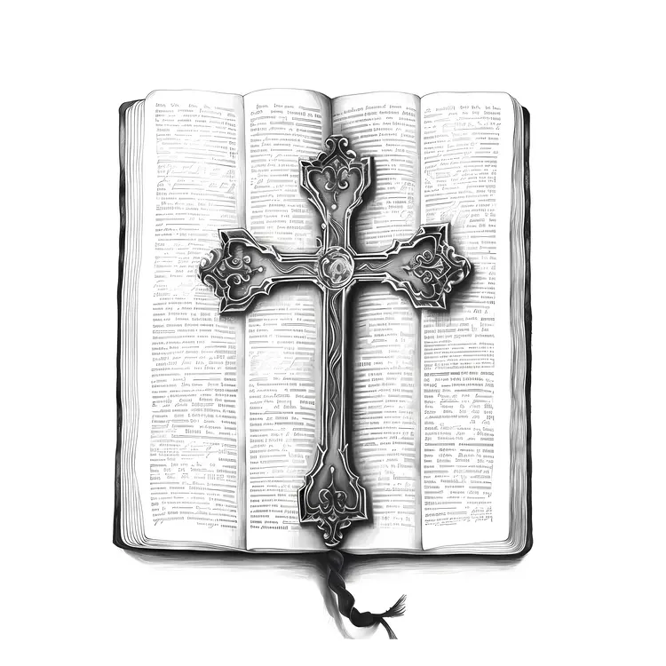 Detailed Cross on an Open Bible