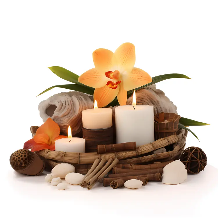 Candles and Orchids with Shells Decor