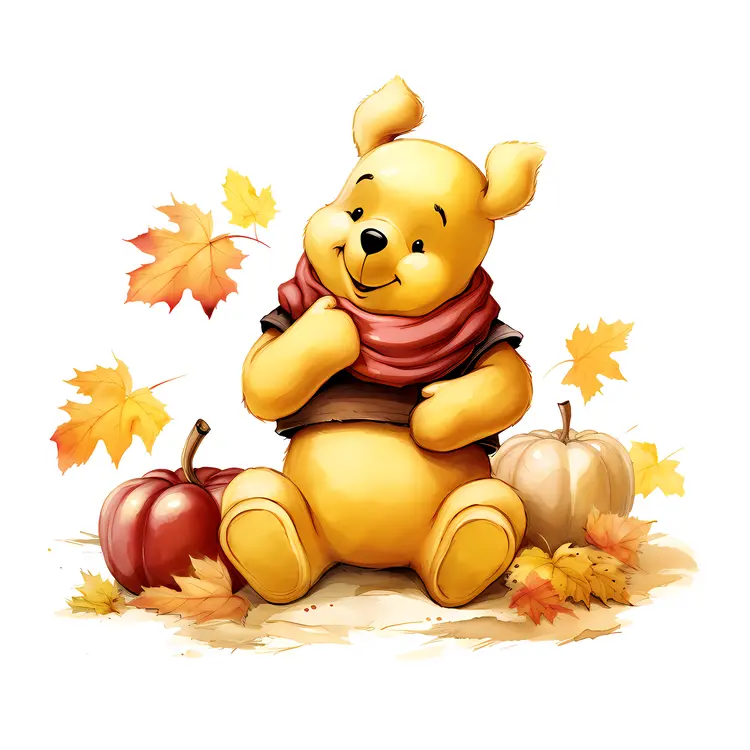 Bear Surrounded by Pumpkins