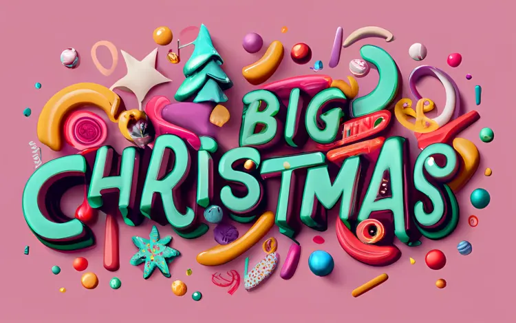 Big Christmas Text with Decorations and Ornaments