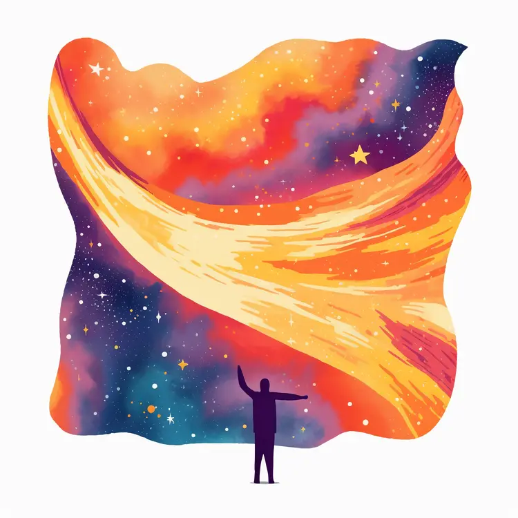 Silhouette with Colorful Starry Background