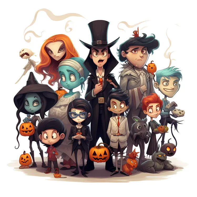 Cute Halloween Characters with Pumpkins