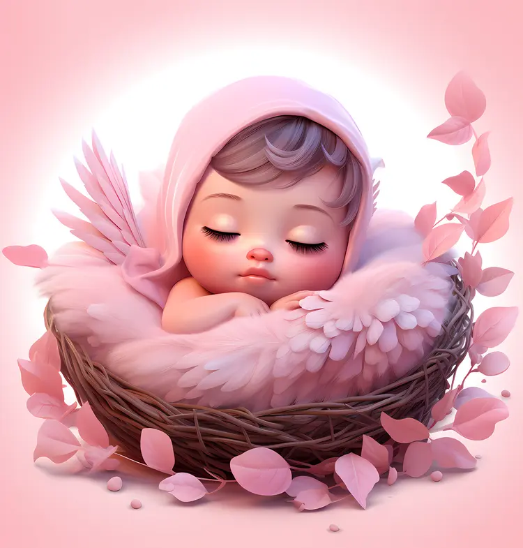 Sleeping Baby in Pink Nest
