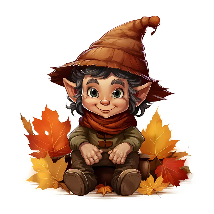 Cute Elf with Autumn Leaves