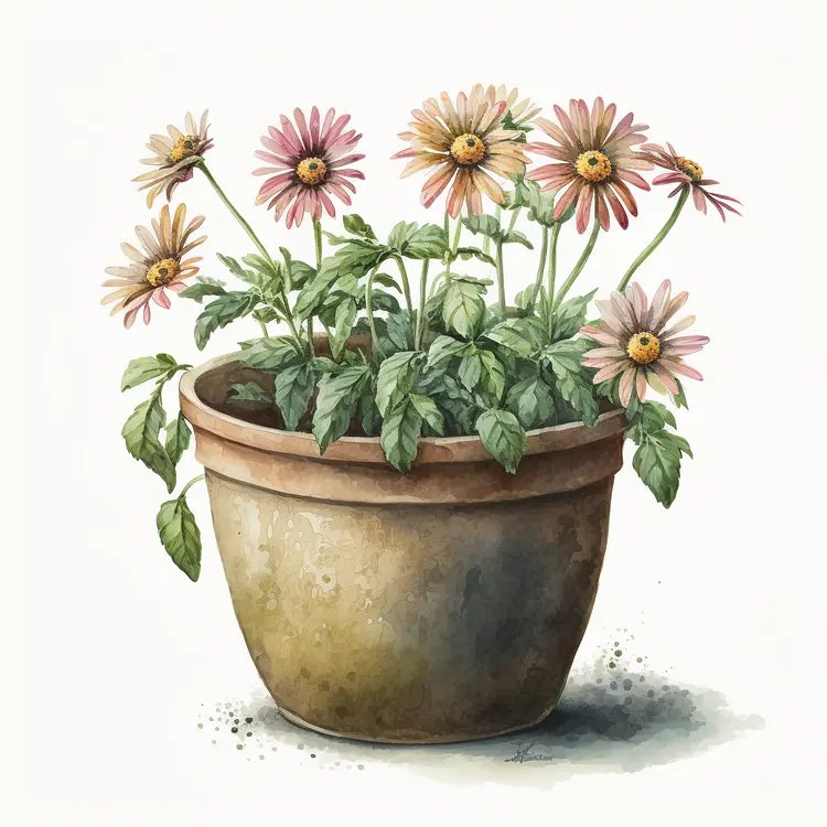 Beautiful Flower Pot with Daisies