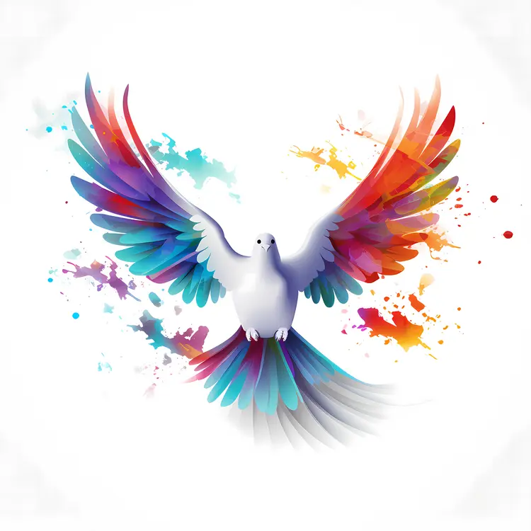 Dove with Rainbow Wings and Colorful Background