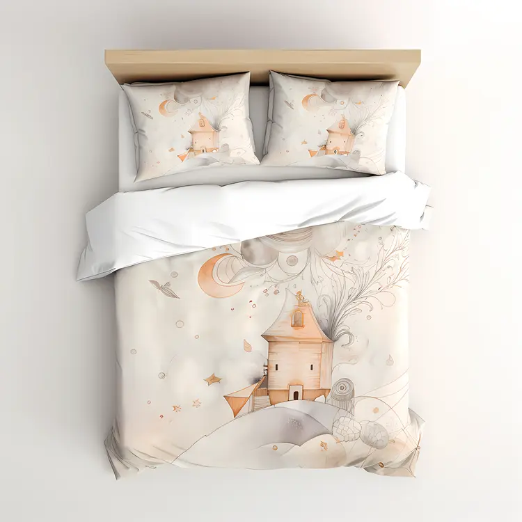 Whimsical Bed with House-Themed Bedding