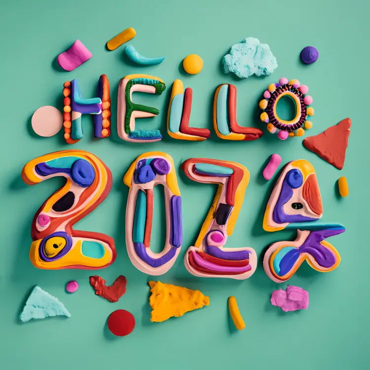 Playful Hello 2024 with Colorful Design