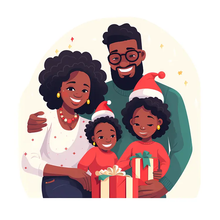 Family with Santa Hats and Gifts