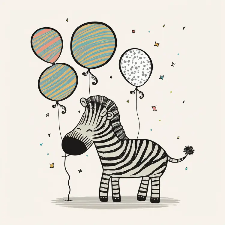 Cute Zebra with Balloons for Celebration