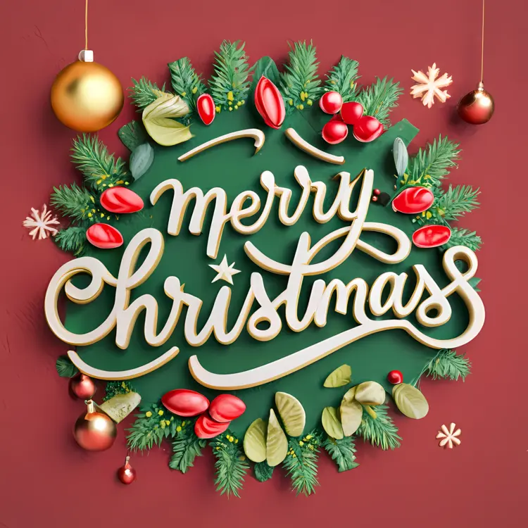 Merry Christmas with Wreath and Decorations