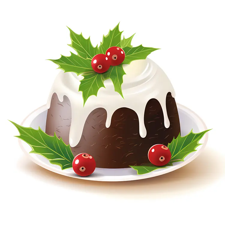 Festive Christmas Pudding with Holly and Berries