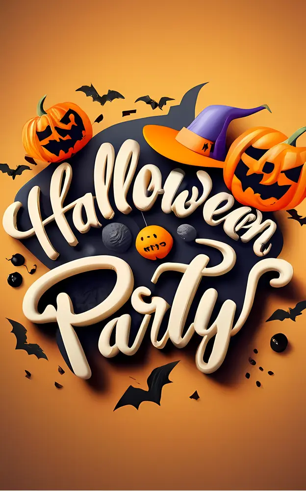 Halloween Party with Pumpkins and Witch Hat