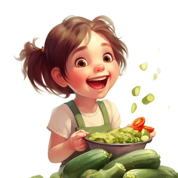 Smiling Girl with Fresh Vegetables