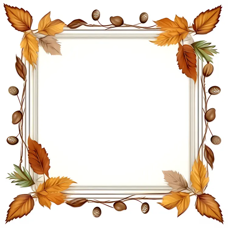 Autumn Leaves Frame with Acorns and Brown Leaves