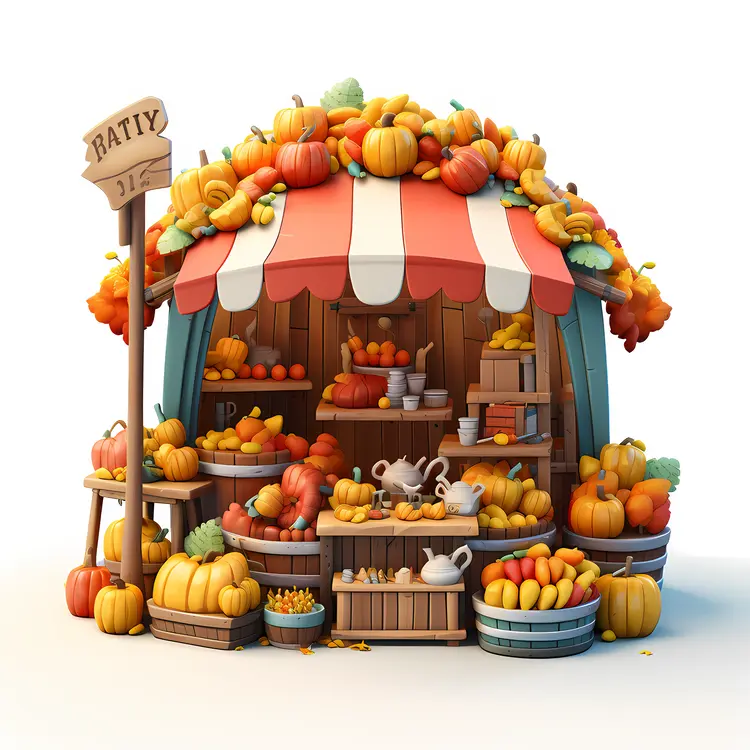 Colorful Pumpkin Stand with Autumn Produce