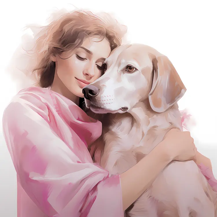 Woman Hugging Her Beige Dog