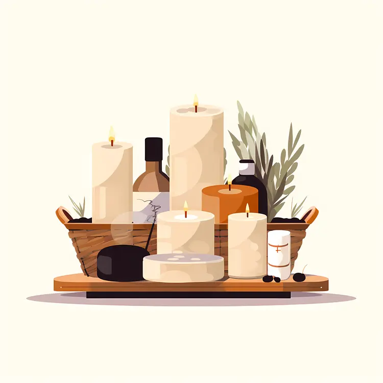Candle and Bottle Display in Basket