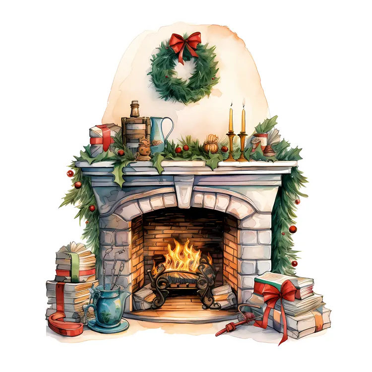 Cozy Fireplace with Christmas Books