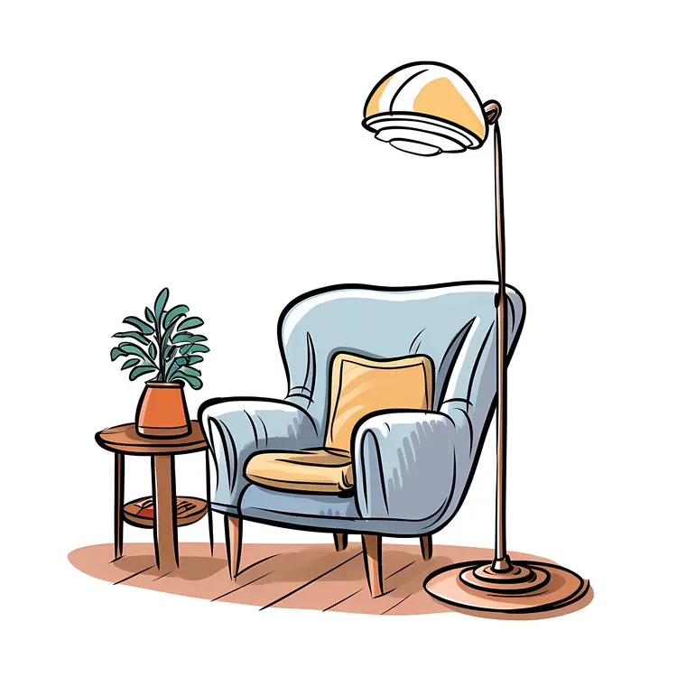 Cozy Blue Armchair with Lamp and Side Table