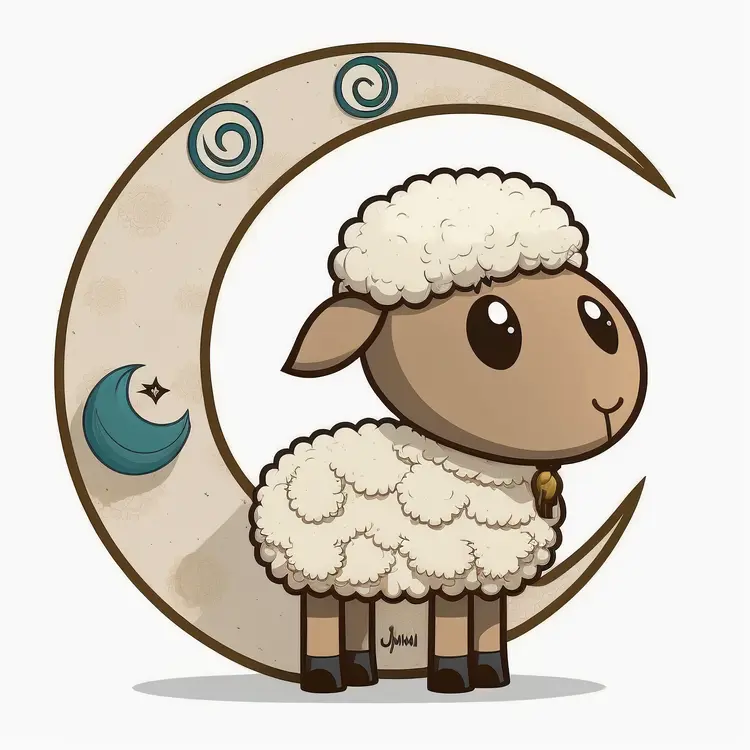Cute Cartoon Sheep with Moon Illustration