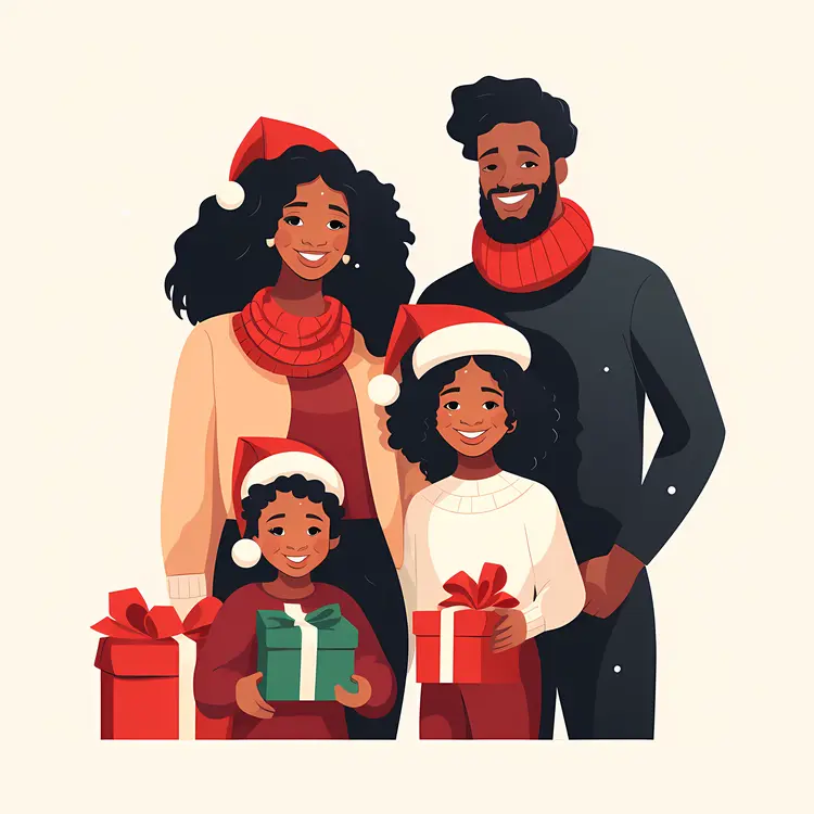 Family with Santa Hats and Gifts