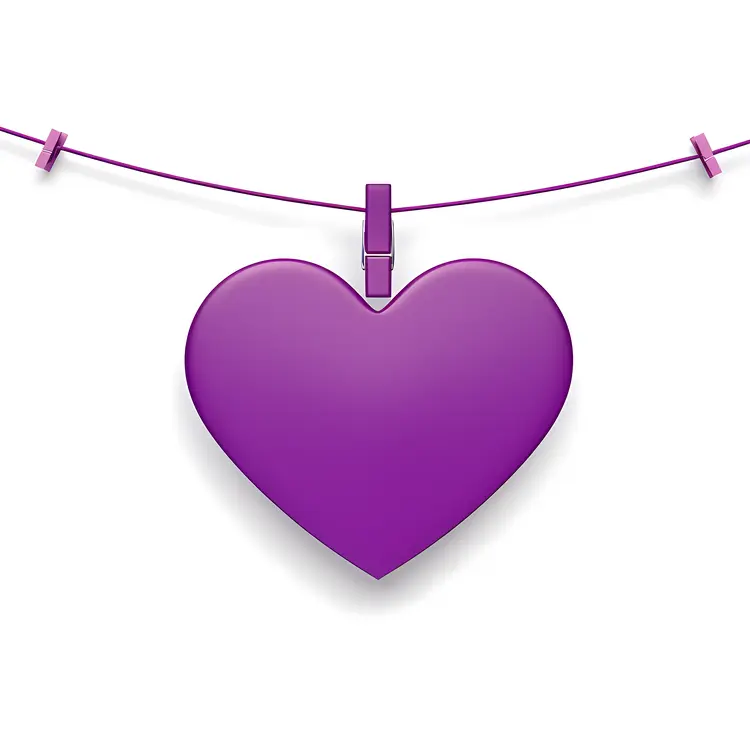 Purple Heart Hanging on Clothesline for Valentine's Day