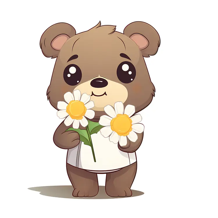 Cute Bear Holding Flowers