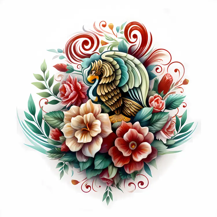 Artistic Eagle with Floral Elements