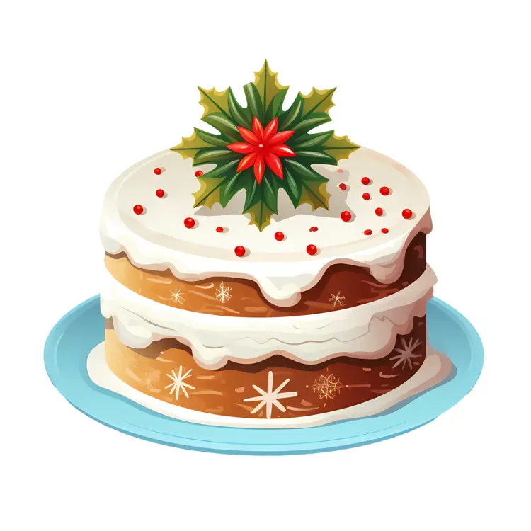 Christmas Cake with Holly Leaves and Berries