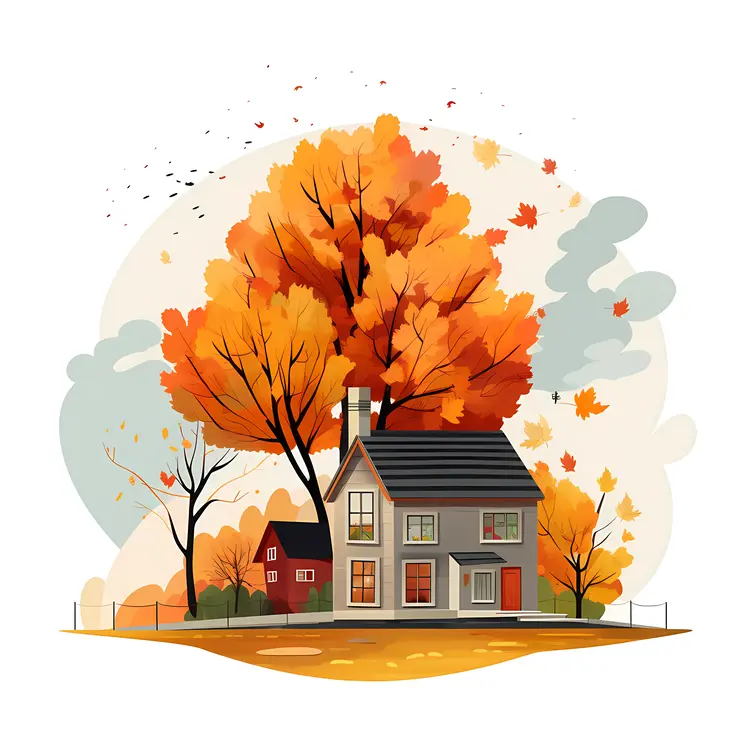 Cozy House with Autumn Trees