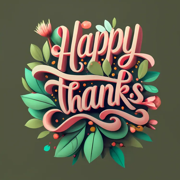 Happy Thanks Typography with Floral Elements
