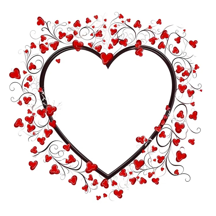 Heart Frame with Red Hearts and Swirls
