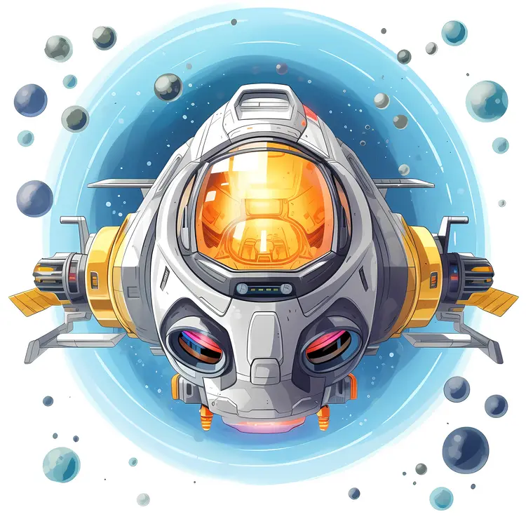 Futuristic Spaceship Surrounded by Planets