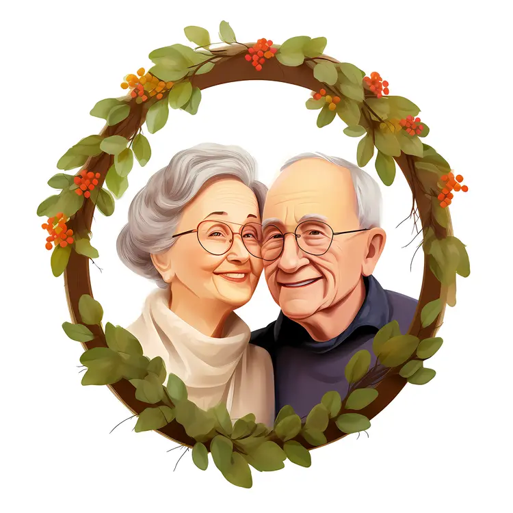 Elderly Couple in a Wreath for Grandparents Day