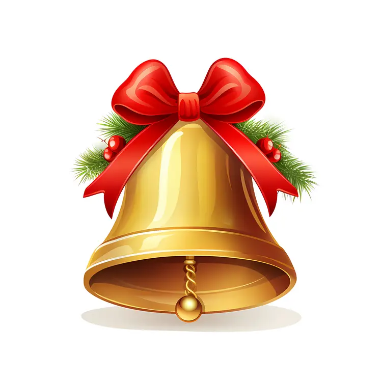 Golden Bell with Red Bow and Greenery