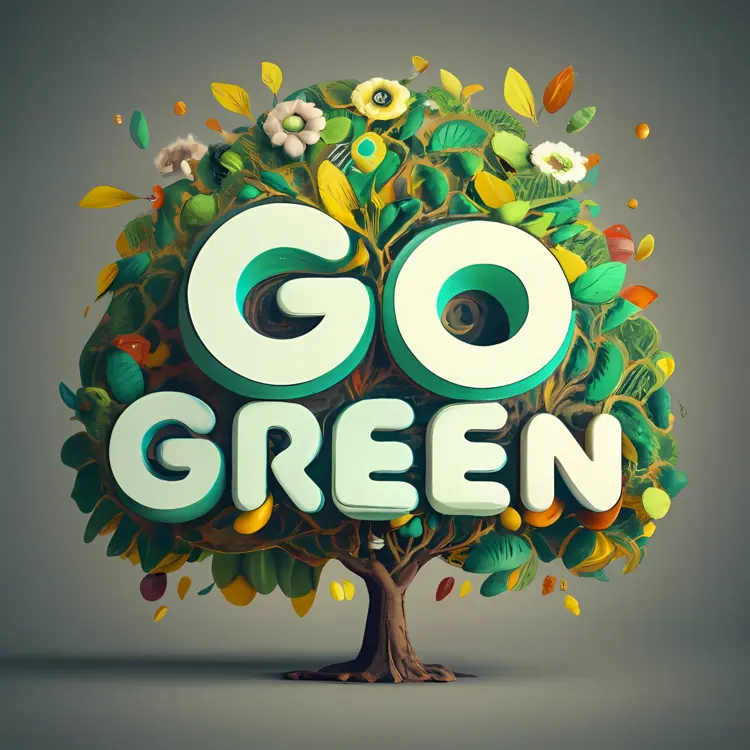 Go Green Sign with Tree and Leaves