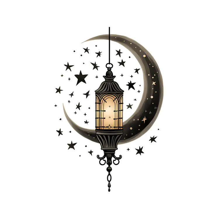 Black Lantern with Crescent Moon and Stars