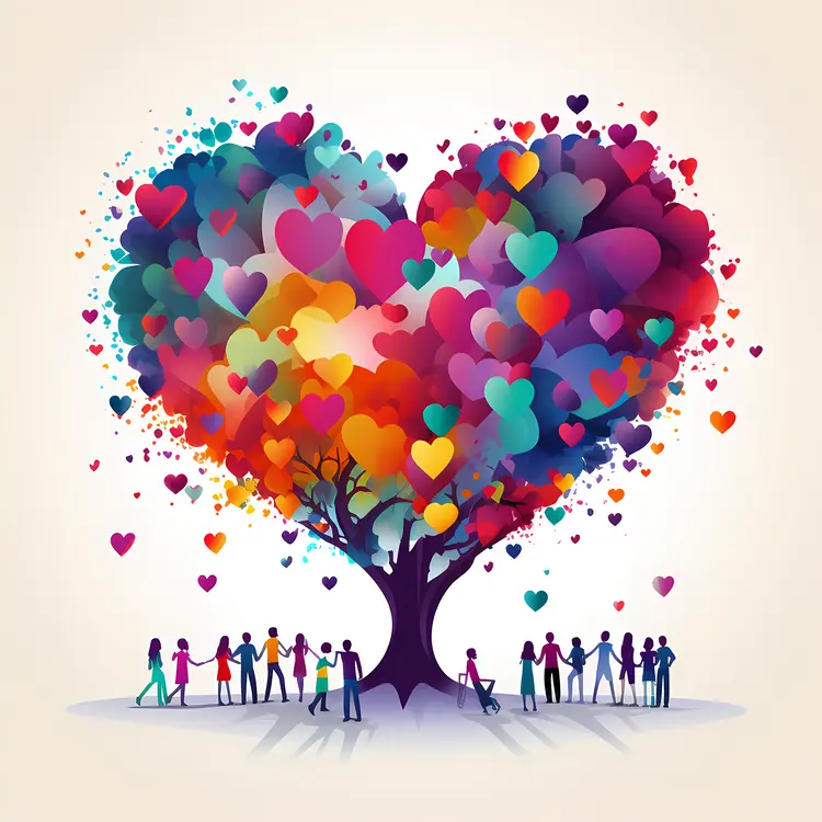 Heart Tree with People Holding Hands
