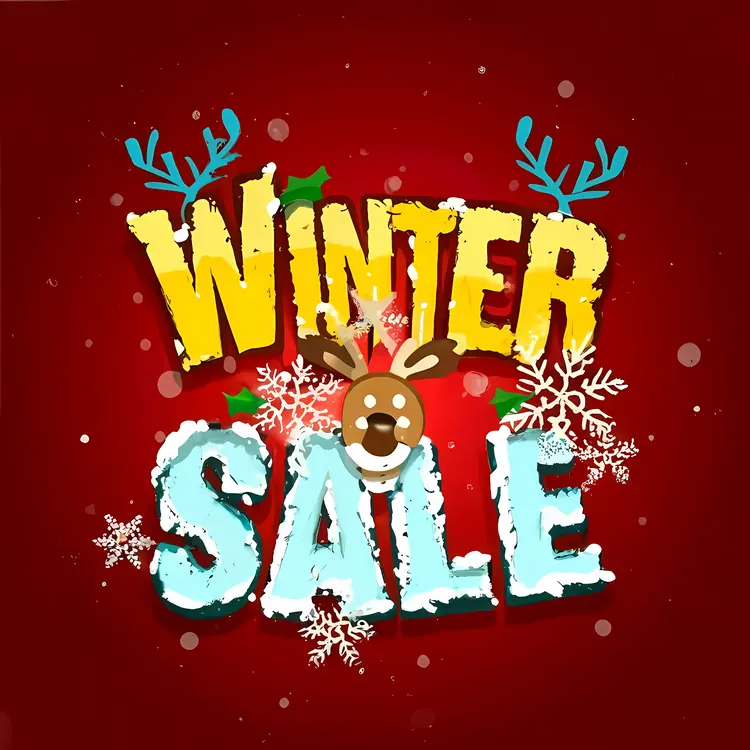 Winter Sale with Reindeer and Snowflakes