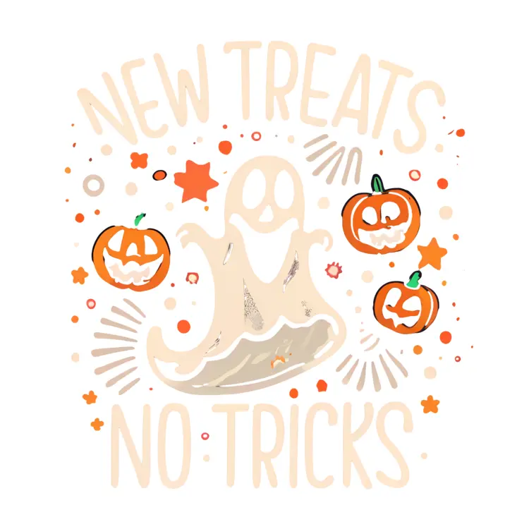 New Treats No Tricks Ghost with Pumpkins