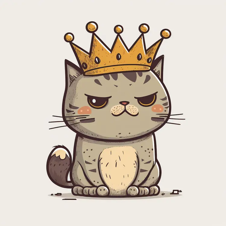 Cute Cat with a Crown in Cartoon Style