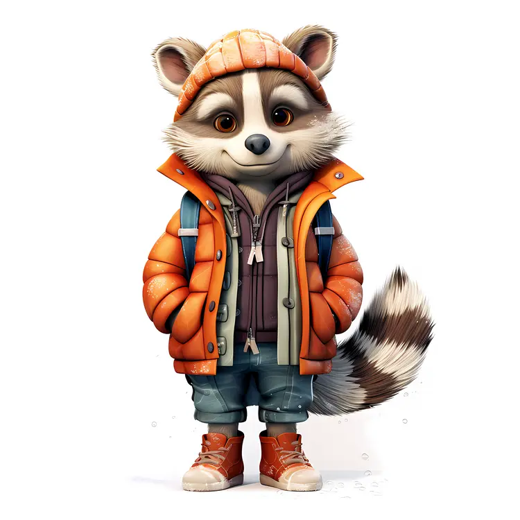 Cute Raccoon in Winter Clothes