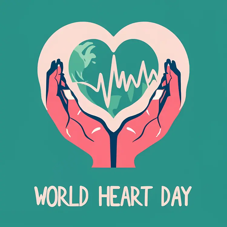Hands Holding Heart with Heartbeat for World Heart Day