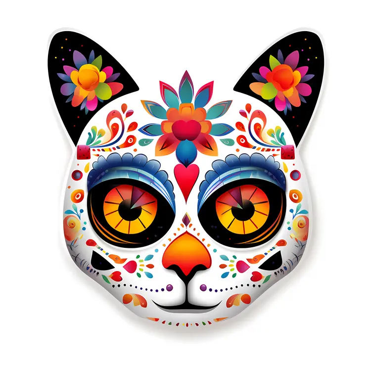Colorful Cat Mask for Day of the Dead Celebration