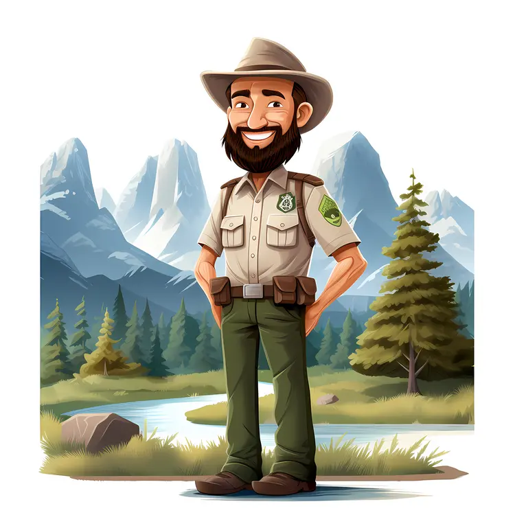 Smiling Park Ranger in Mountain Landscape